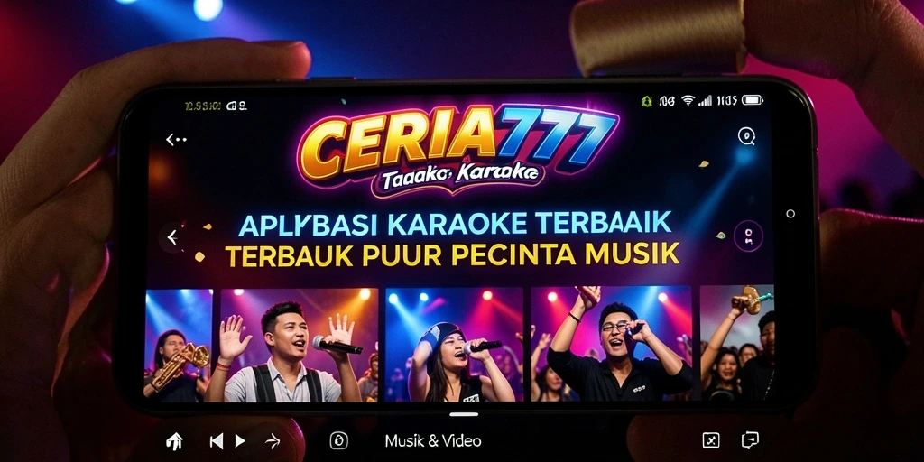 Antarmuka aplikasi CERIA777 dengan fitur karaoke yang menarik.