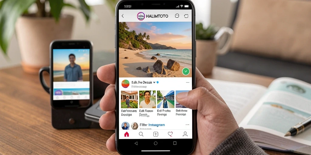 Antarmuka HALIMTOTO untuk pengeditan foto Instagram yang menarik.