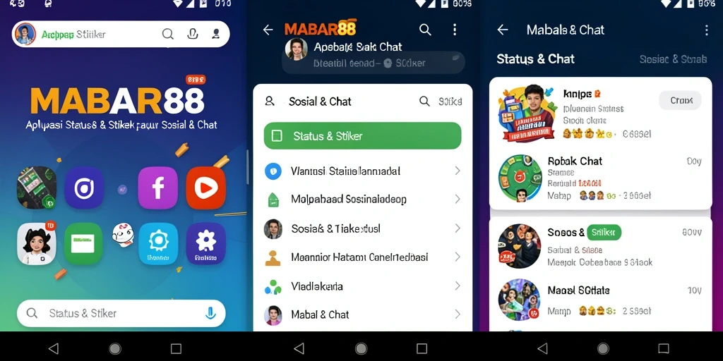 Antarmuka MABAR88 dengan berbagai stiker untuk status yang menarik.